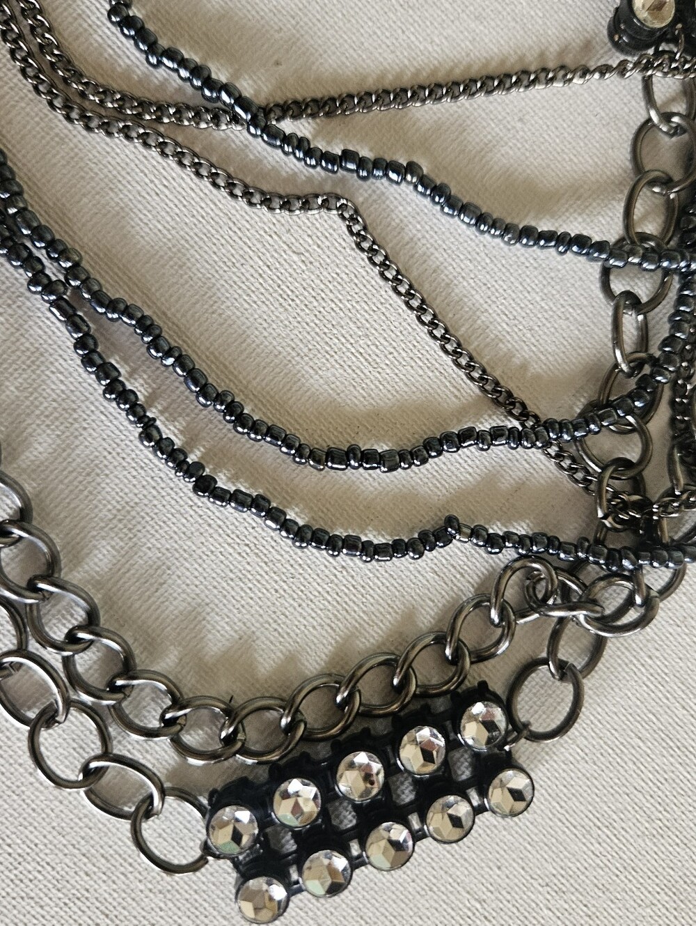 Fossil Multi Chain Long Necklace Chunky Statement Necklace Crystal Studs